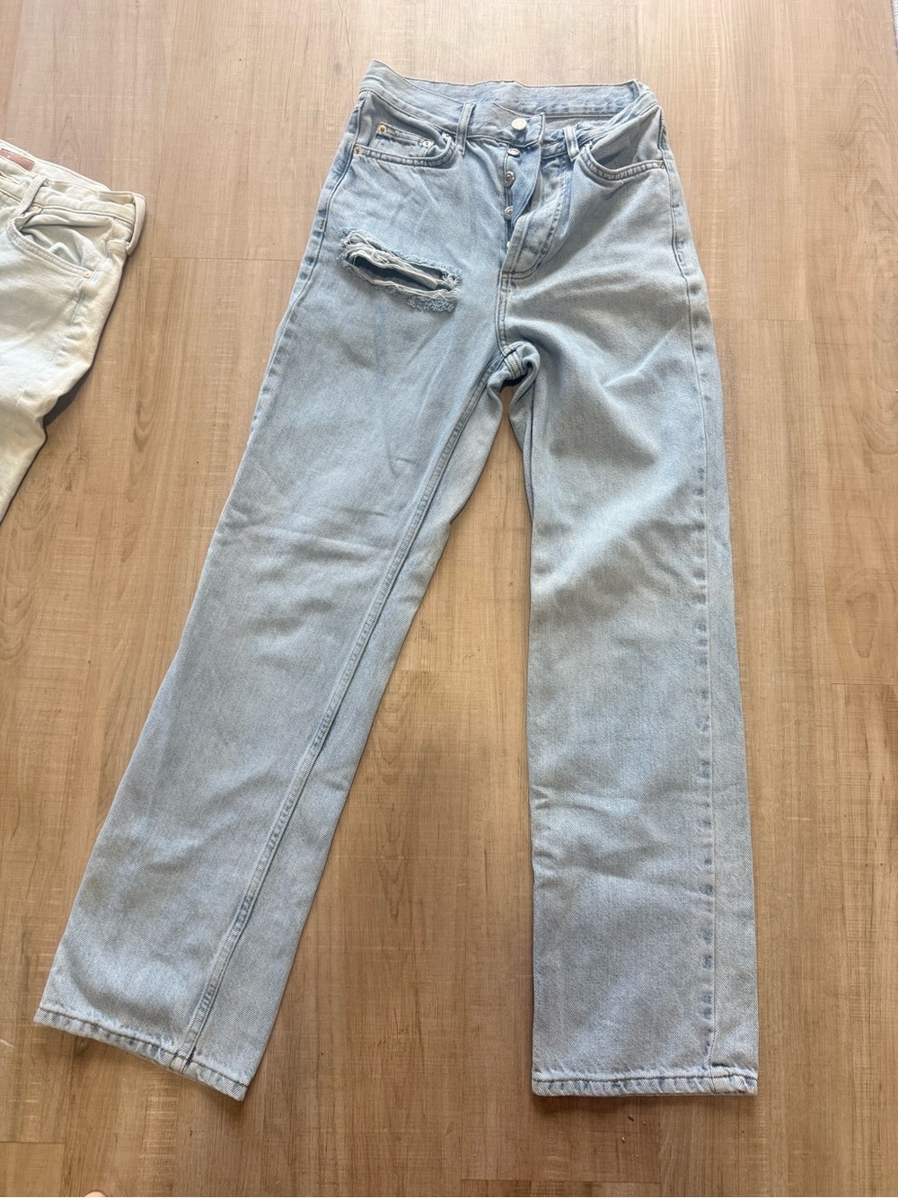 Topshop High-Rise Light Blue Straight Jeans